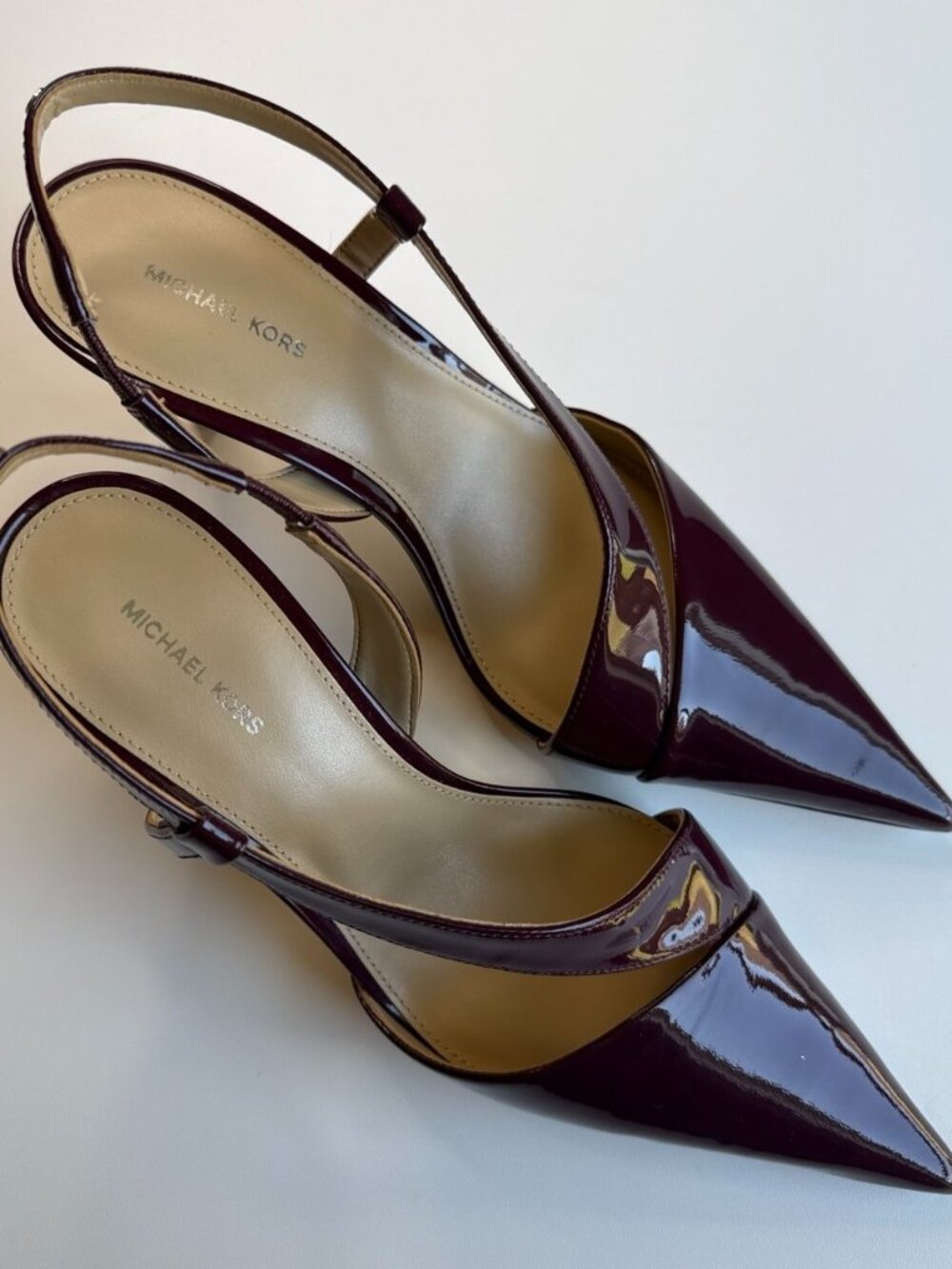 Michael Kors Jaida Slingback Pumps 7M Oxblood Patent Leather Pointed Toe